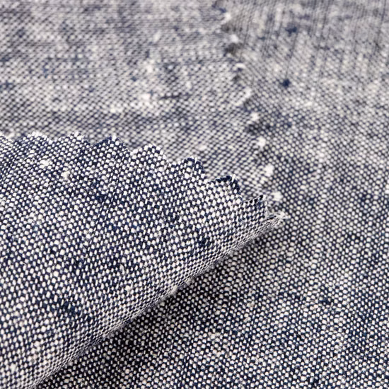 Shein Men' S Standard-Fit 100 % lin à manches longues Col de bande tissé Chemise Chambray