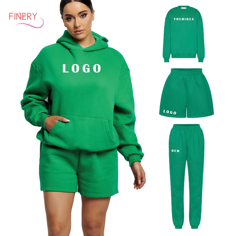 High Quality Workout Clothing Customized Casual 2 Piece Women Oversized Hoodie Shorts Set Womens Tracksuit