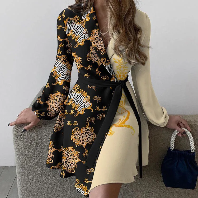 OEM Custom Wholesale 2022 New Design Women Casual Dress Formal Elegant Long Sleeve V Neck Floral MIDI Dresses