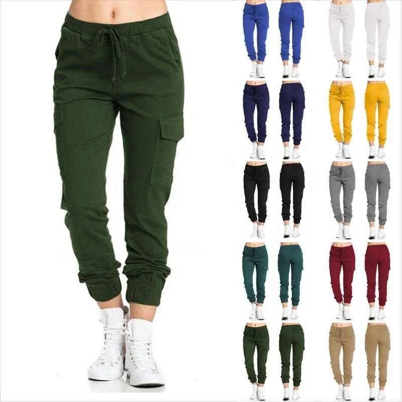 2022 Ladies Pants Cargo Pants Casual Elastic Waist String Side Pocket Women ′ S Trousers