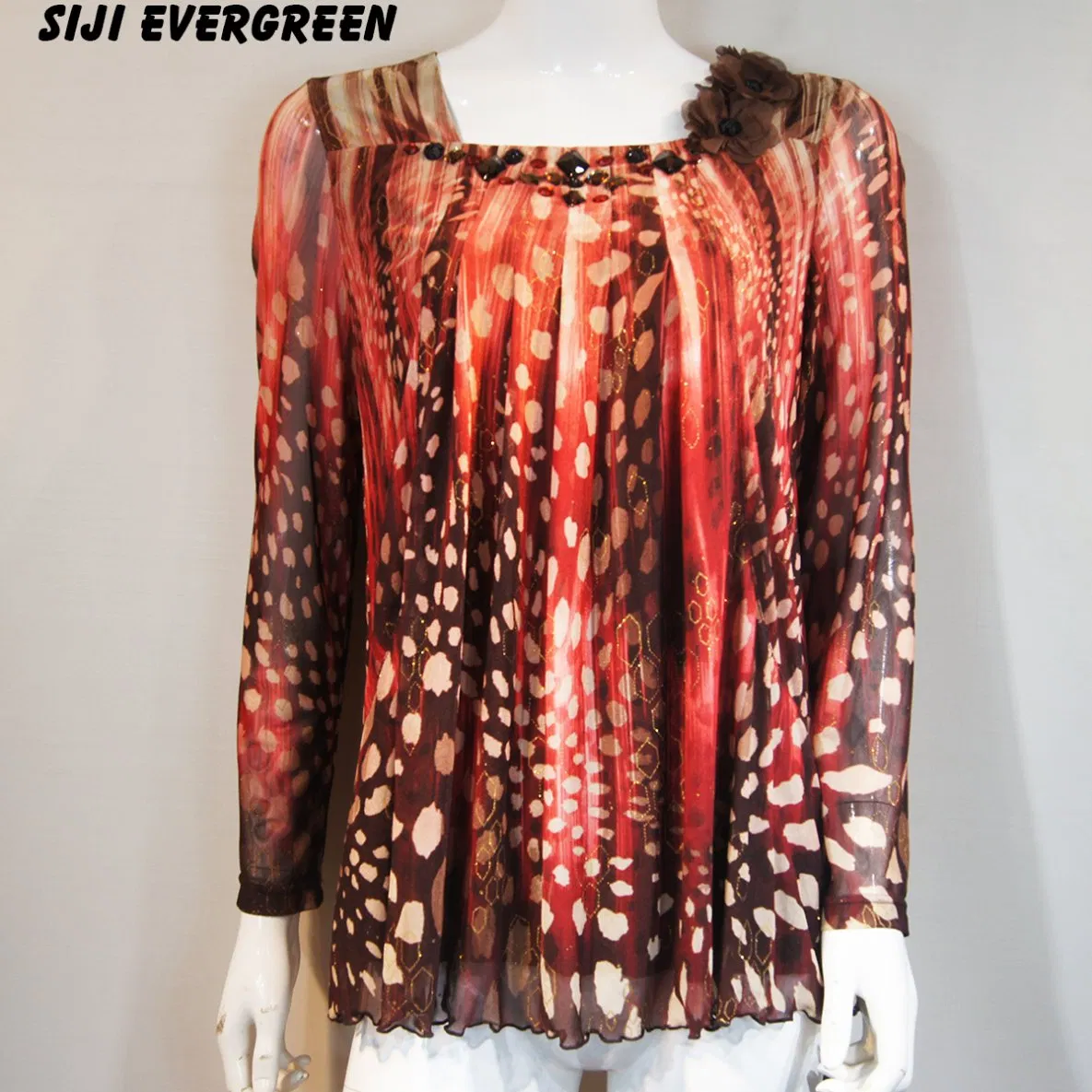 2022 nouvelle mode coton et Spandex avec fleur Patten mode dames chemise de vêtements pour femmes