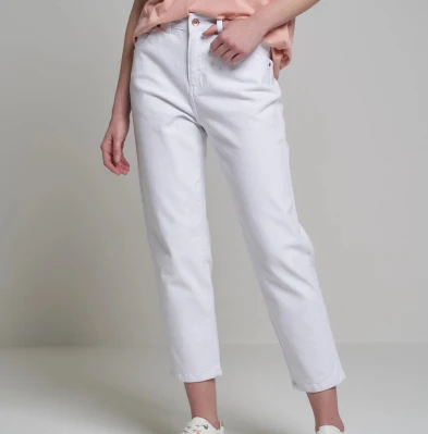 Pantalon en sergé de couleur blanche pour femmes jambe droite taille haute en coton et élasthanne pantalons pour femmes