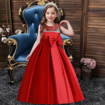 Nouveaux vêtements de style princesse pour enfants Girl's Bow Beaded Wear Stage Performance Dress
