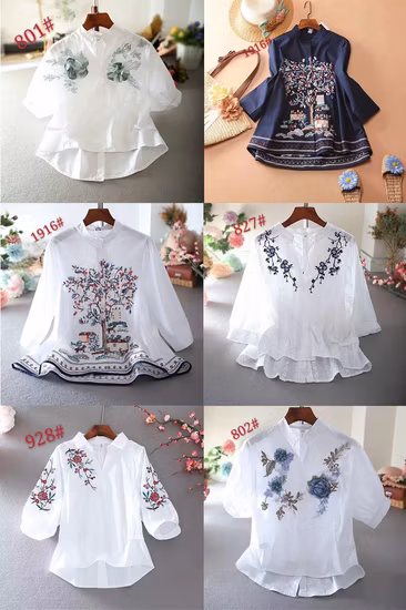 Chemise décontractée à manches 3/4 en coton à motifs de fleurs pour femmes